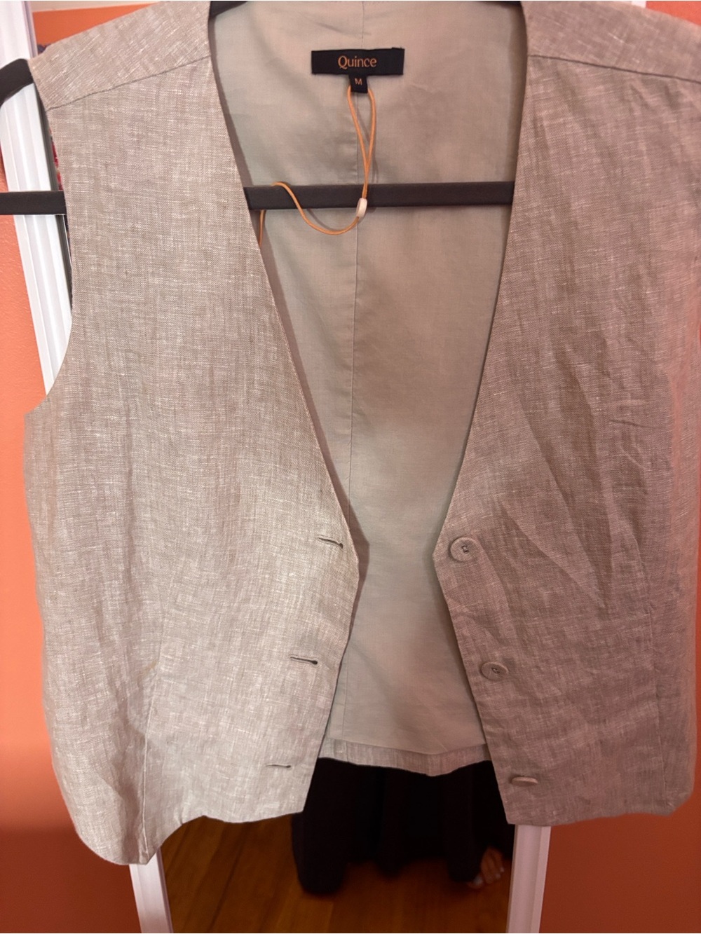 Quince Women’s Linen Blend Vest in Light Beige- Medium